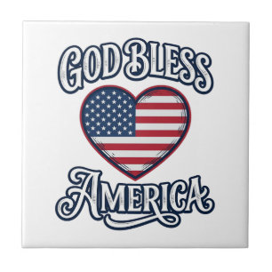 God Bless America Patriotic Heart Shirt Design_1 Ceramic Tile