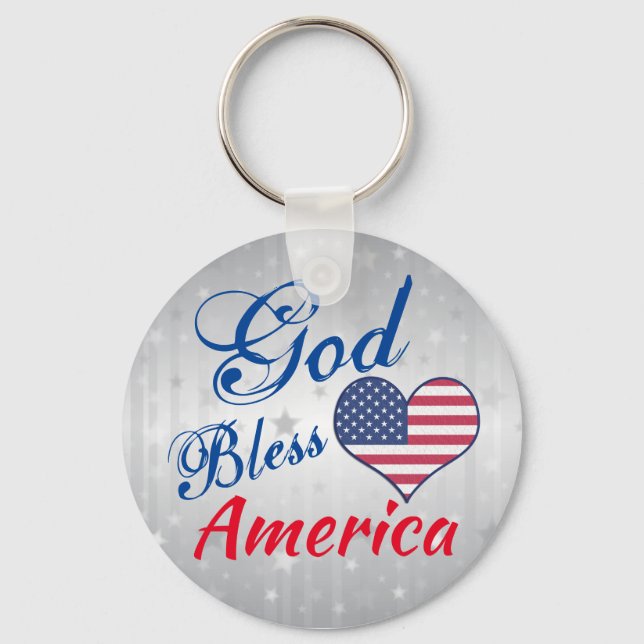 God Bless America Patriotic Heart USA Key Ring (Front)