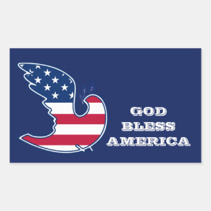 God Bless America. Patriotic Peace Dove  Rectangular Sticker