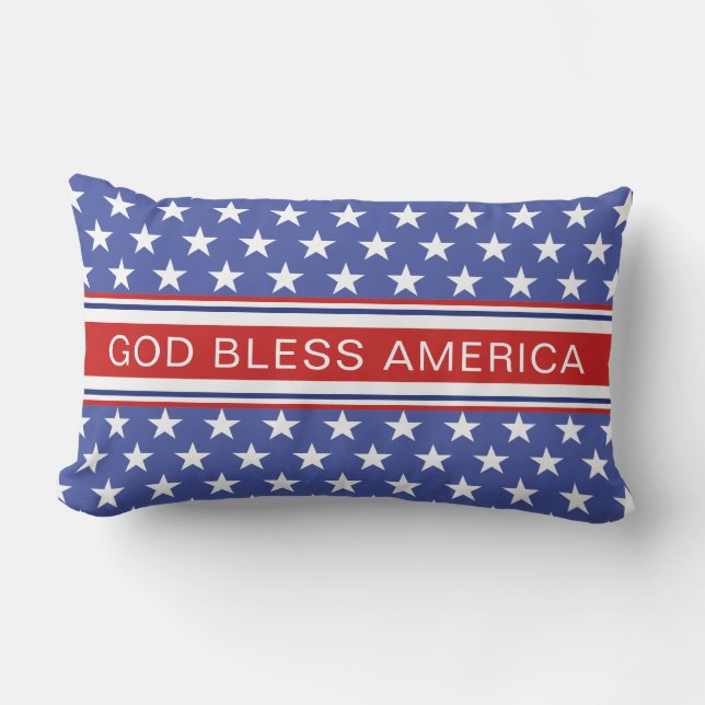 God Bless America Patriotic Red White and Blue Lumbar Cushion (Front)
