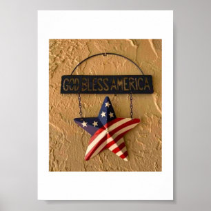 God Bless America Patriotic Star Metal Sign - 4th 