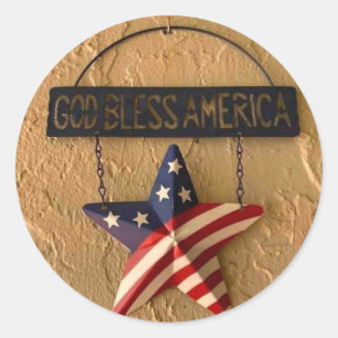 God Bless America Patriotic Star Metal Sign - 4th Classic Round Sticker