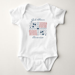 God Bless America Patriotic Stars Stripes Hearts Baby Bodysuit