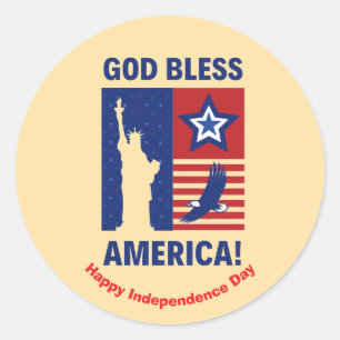 "God Bless America" Patriotic Symbols Custom Classic Round Sticker