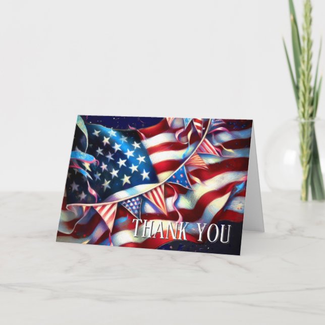 God Bless America Patriotic USA Flag Bunting Thank You Card (Front)