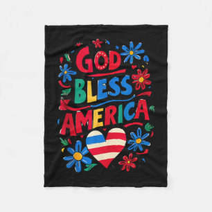 God Bless America Patriotic Usa Flag Christian 4th Fleece Blanket