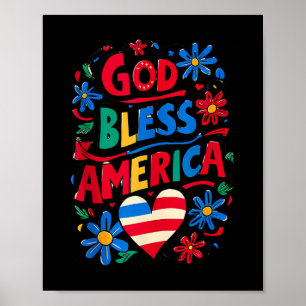God Bless America Patriotic Usa Flag Christian 4th Poster