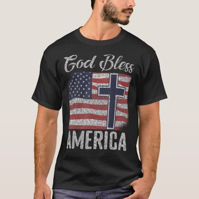 God Bless America Patriotic Usa Flag T-Shirt (Front)