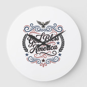 God Bless America Patriotic Vintage Eagle T-Shirt  Large Clock