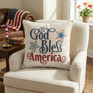 God Bless America Red White and Blue Patriotic Cushion