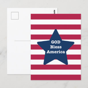 God Bless America Red White And Blue  Postcard