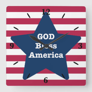 God Bless America Red White And Blue Square Wall Clock