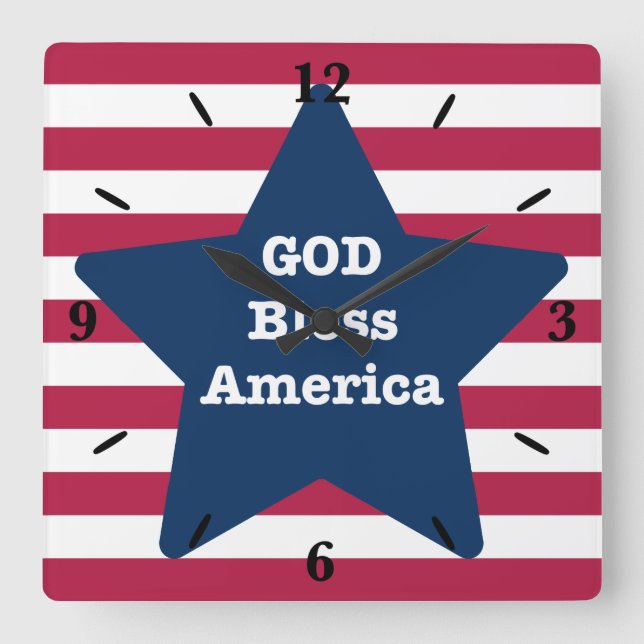 God Bless America Red White And Blue  Square Wall Clock (Front)