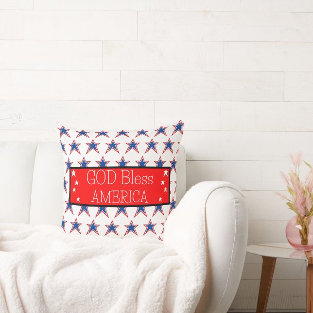 God Bless America Red White Blue Stars Cushion (Couch)