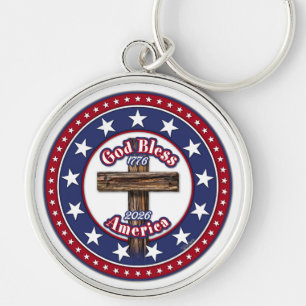 God Bless America Rugged Cross 1776-2026 Key Ring