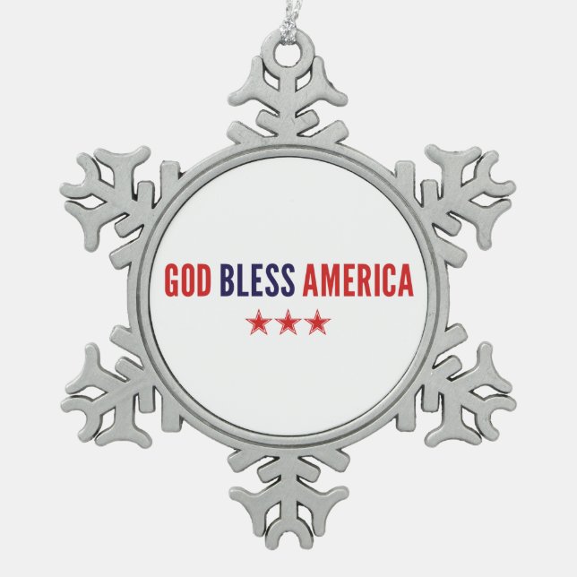 God Bless America Snowflake Pewter Christmas Ornament (Front)
