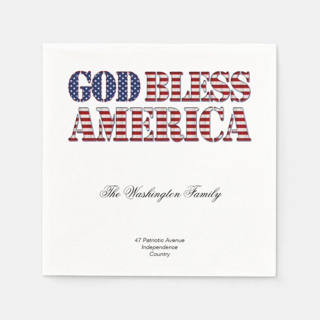 God Bless America Stars and Stripes Patriotic Napkin (Front)