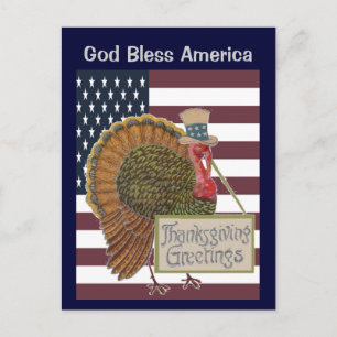 God Bless America Thanksgiving Postcard