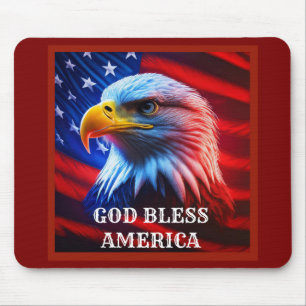 God Bless America US Flag Bald Eagle Mouse Pad