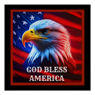 God Bless America US Flag Bald Eagle Poster