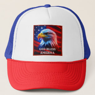 God Bless America US Flag Bald Eagle Trucker Hat