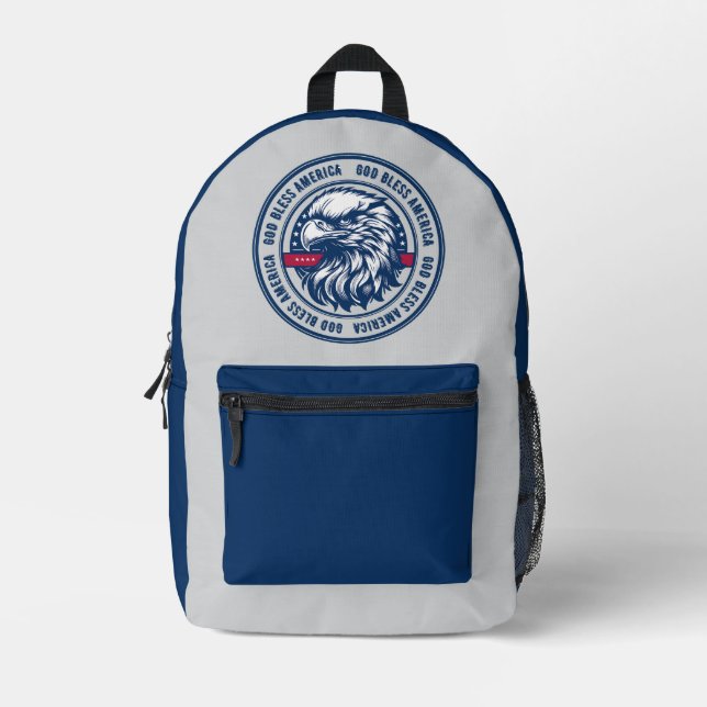 God Bless America, USA eagle in circle Printed Backpack (Front)