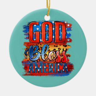 God Bless America USA Flag 4th of July Ceramic Ornament