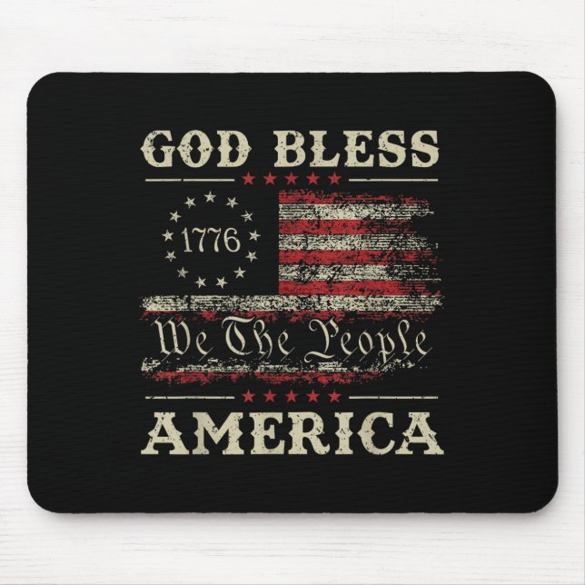 God Bless America Usa Flag 4th Of July Patriotic  Mouse Pad (Front)