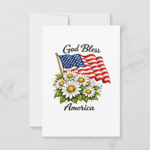 God Bless America USA Flag and Daisies Floral Art Thank You Card