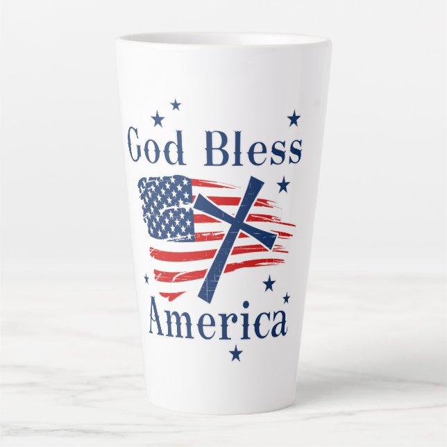 God Bless America USA Flag Latte Mug (Front)