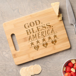 GOD Bless America USA Stars Hearts Cutting Board