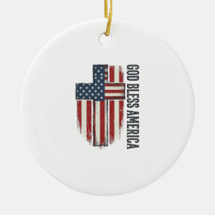 God Bless America Vintage Patriotic Cross Design_1 Ceramic Ornament