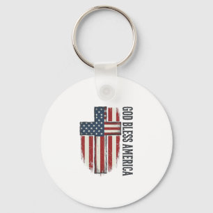 God Bless America Vintage Patriotic Cross Design_1 Key Ring