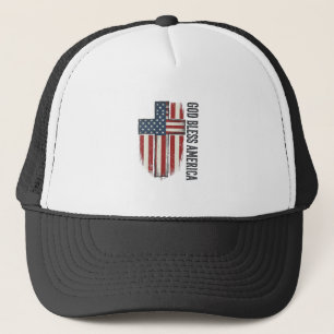 God Bless America Vintage Patriotic Cross Design_1 Trucker Hat