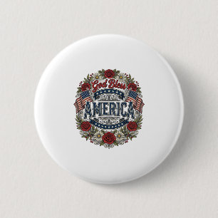 God Bless America Vintage Patriotic Floral 6 Cm Round Badge