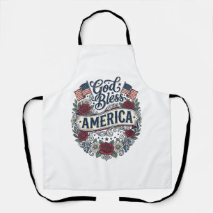 God Bless America Vintage Patriotic Floral Apron