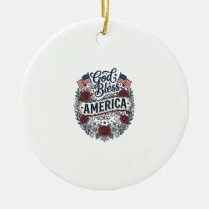God Bless America Vintage Patriotic Floral Ceramic Ornament