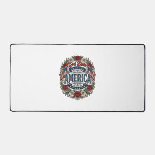 God Bless America Vintage Patriotic Floral Desk Mat