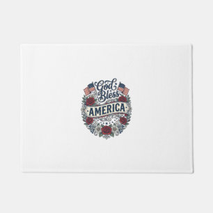 God Bless America Vintage Patriotic Floral Doormat