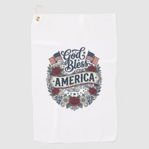 God Bless America Vintage Patriotic Floral Golf Towel