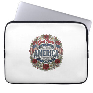 God Bless America Vintage Patriotic Floral Laptop Sleeve