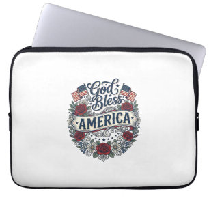 God Bless America Vintage Patriotic Floral Laptop Sleeve