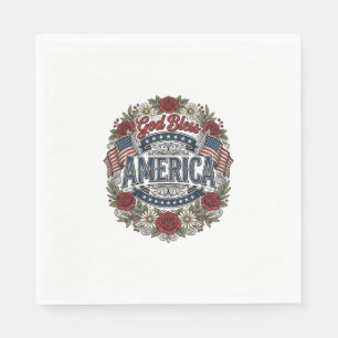 God Bless America Vintage Patriotic Floral Napkin