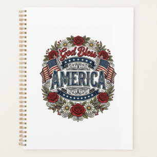 God Bless America Vintage Patriotic Floral Planner