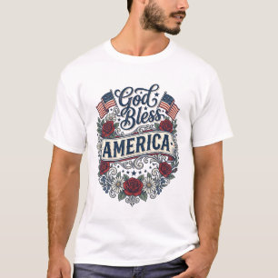 God Bless America Vintage Patriotic Floral T-Shirt