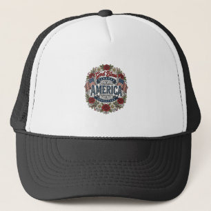 God Bless America Vintage Patriotic Floral Trucker Hat