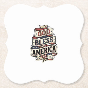 God Bless America Vintage Patriotic Vector Design_ Paper Coaster