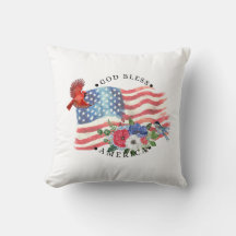 God Bless America Watercolor Flag/Flowers/Birds 3