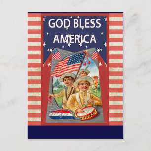 God Bless America with patriotic children Postcard