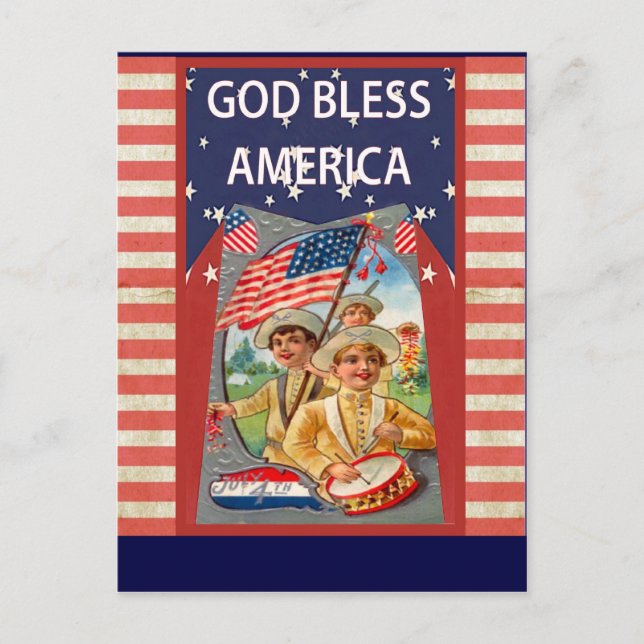 God Bless America with patriotic children Postcard (Front)